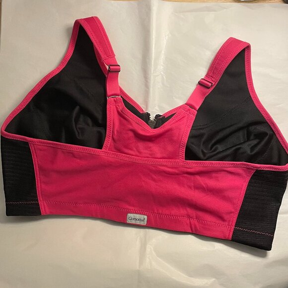 GLAMORISE Sports Bra High Impact Front Zipper in Hot Pink + Black Size 44F New - Picture 3 of 8